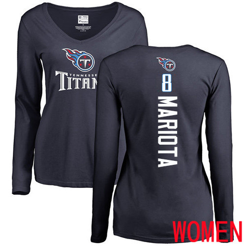 Tennessee Titans Navy Blue Women Marcus Mariota Backer NFL Football #8 Long Sleeve T Shirt